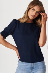 Navy Cotton Linen Top by Melanie
